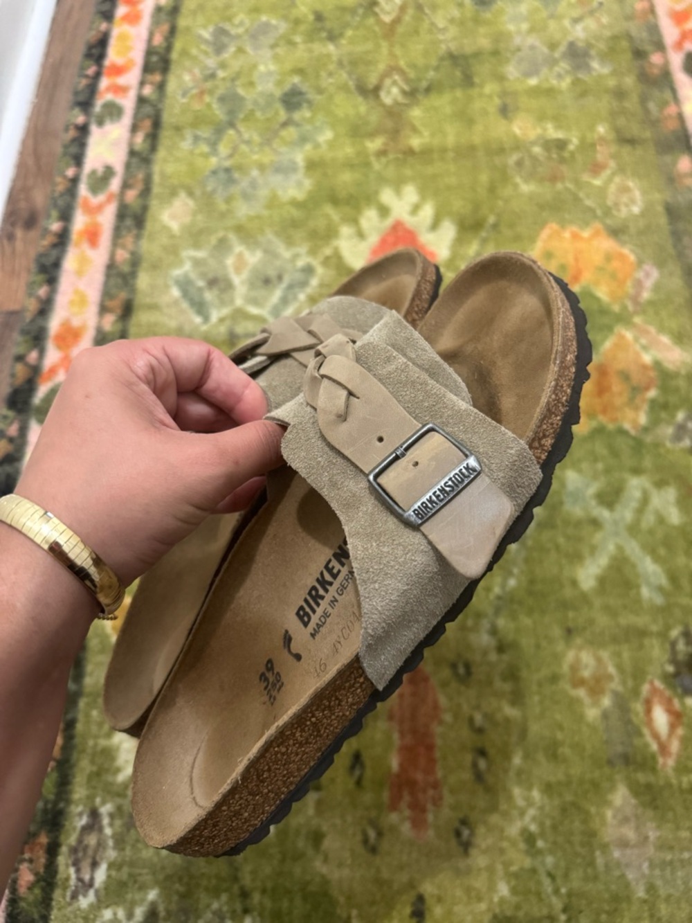 Birkenstock Braided Suede Slide Sandals in Taupe Brown - Picture 2 of 6